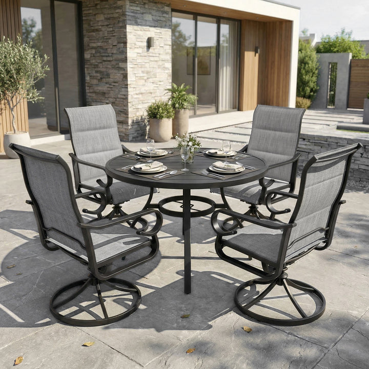 5PCS Padded Textilene Outdoor Dining Set with Umbrella Hole, Swivel Design