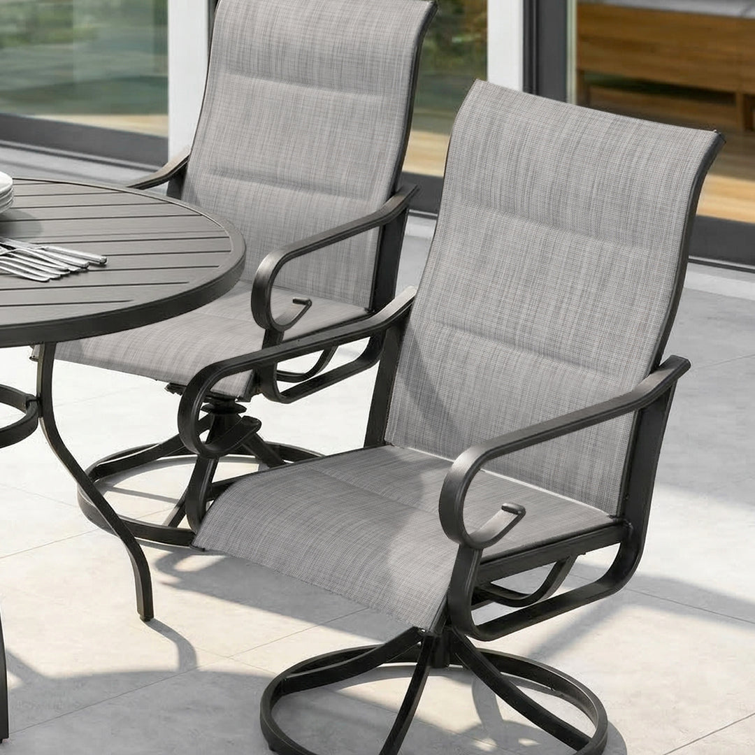 5PCS Padded Textilene Outdoor Dining Set with Umbrella Hole, Swivel Design