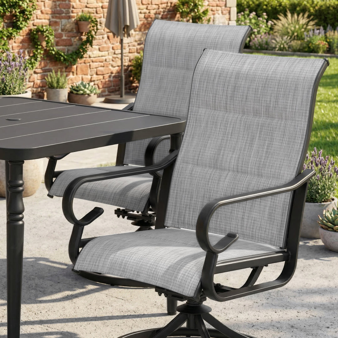 5-Piece Padded Textilene Patio Dining Set with Umbrella Hole, Swivel Design