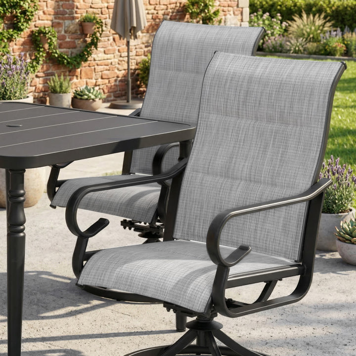5-Piece Padded Textilene Patio Dining Set with Umbrella Hole, Swivel Design