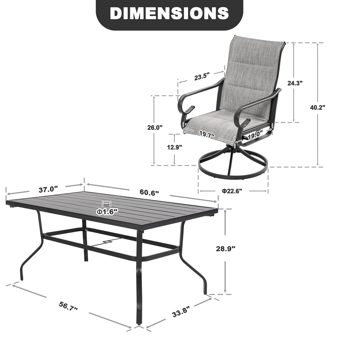 7-Piece Padded Textilene Patio Dining Set with Umbrella Hole, Swivel Design
