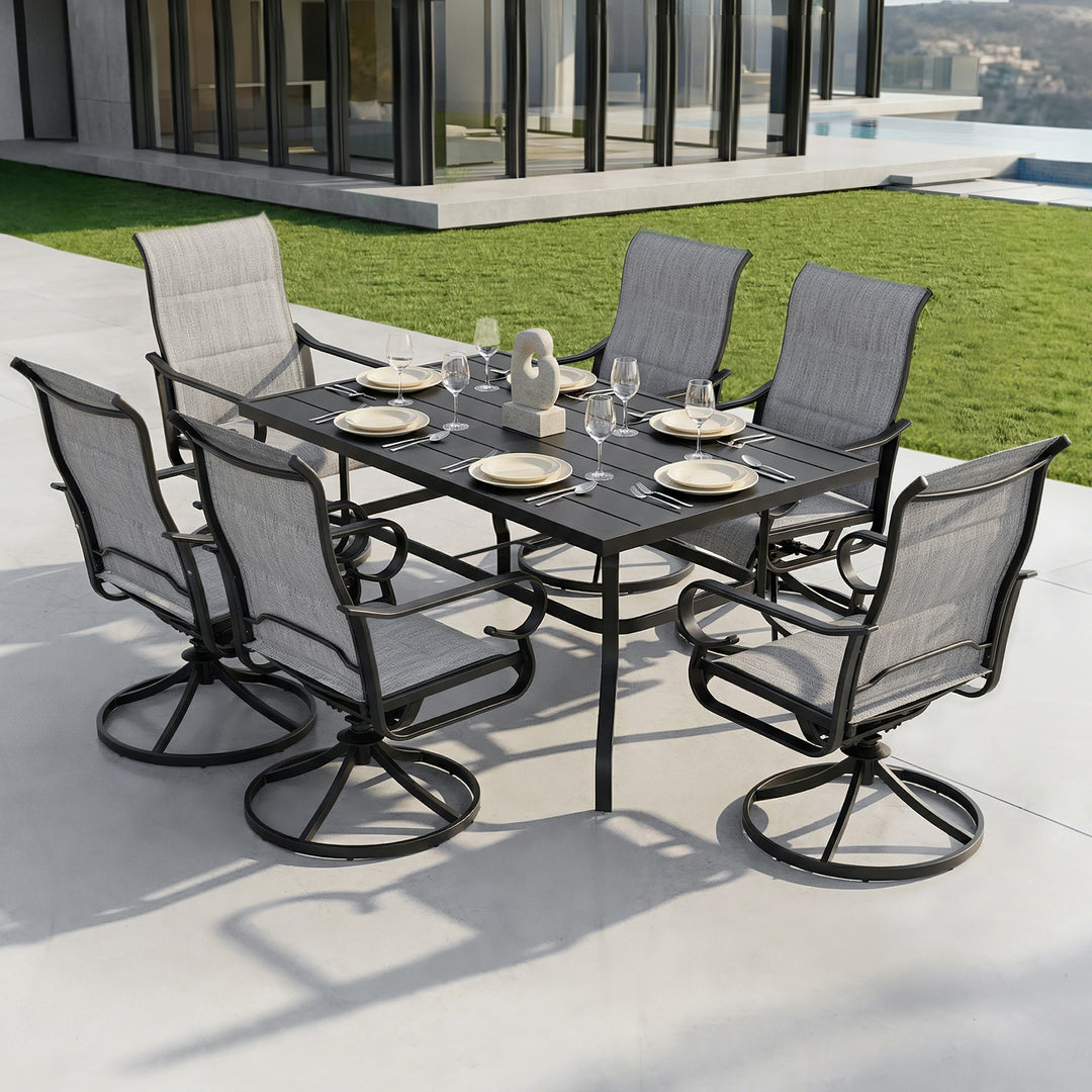 7-Piece Padded Textilene Patio Dining Set with Umbrella Hole, Swivel Design