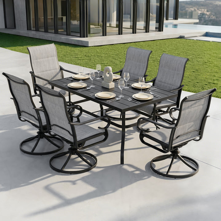 7-Piece Padded Textilene Patio Dining Set with Umbrella Hole, Swivel Design