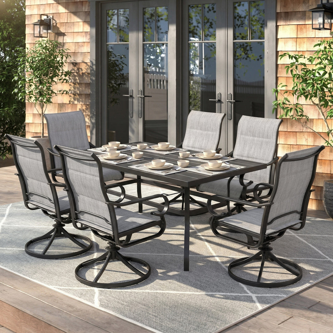 7-Piece Padded Textilene Patio Dining Set with Umbrella Hole, Swivel Design