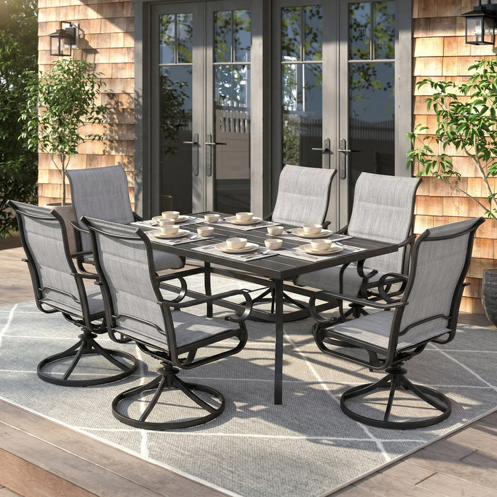7-Piece Padded Textilene Patio Dining Set with Umbrella Hole, Swivel Design