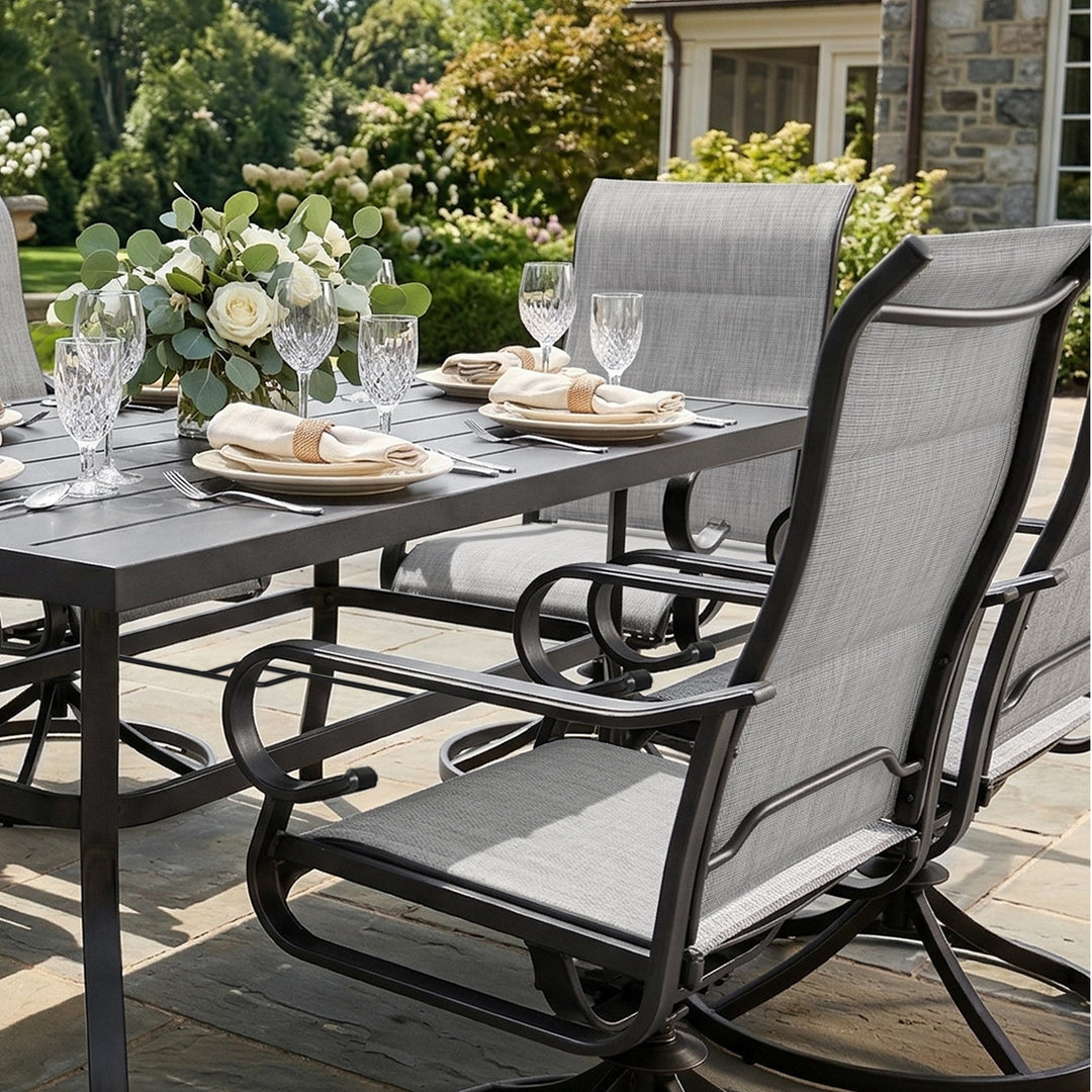 7-Piece Padded Textilene Patio Dining Set with Umbrella Hole, Swivel Design