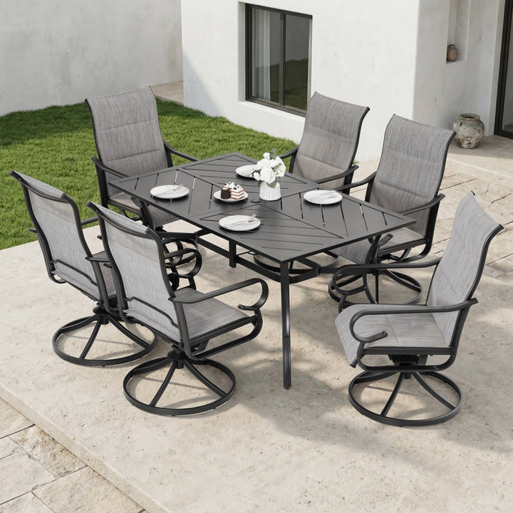 7-Piece Padded Textilene Patio Dining Set with Umbrella Hole, Swivel Design, Blue and Black