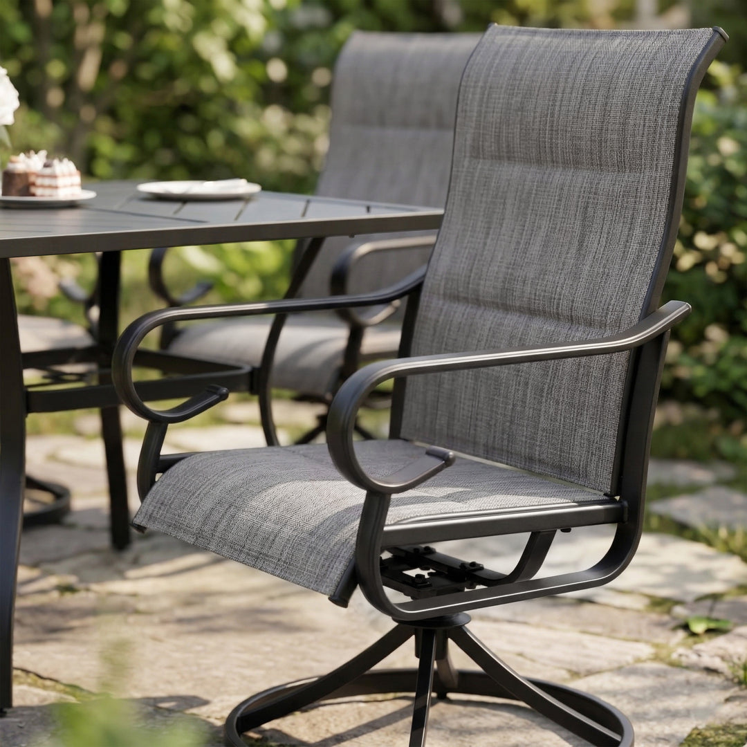 7-Piece Padded Textilene Patio Dining Set with Umbrella Hole, Swivel Design, Blue and Black