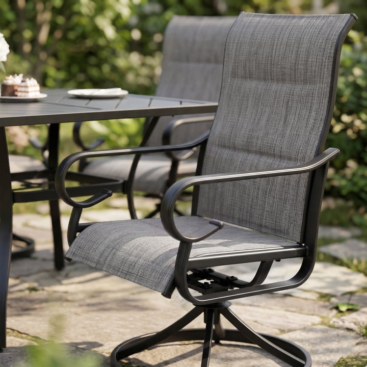 7-Piece Padded Textilene Patio Dining Set with Umbrella Hole, Swivel Design, Blue and Black