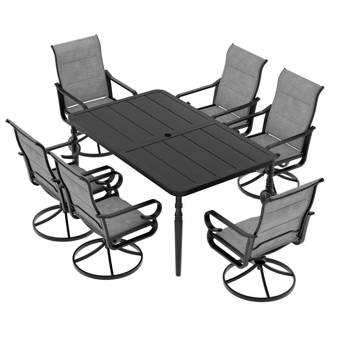 7PCS Padded Textilene Patio Dining Set with Umbrella Hole, Swivel Design
