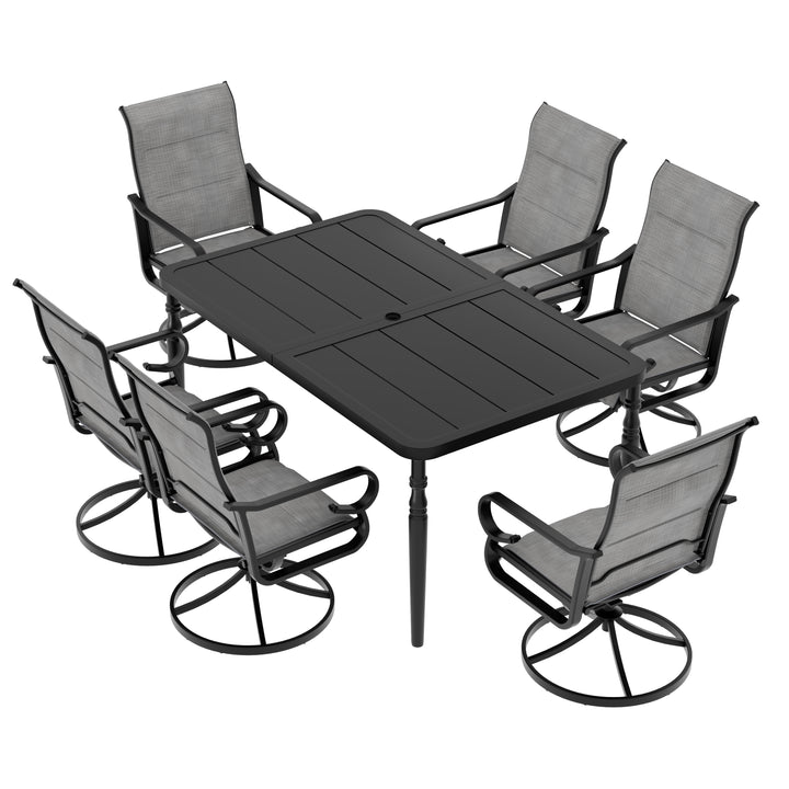 7PCS Padded Textilene Patio Dining Set with Umbrella Hole, Swivel Design