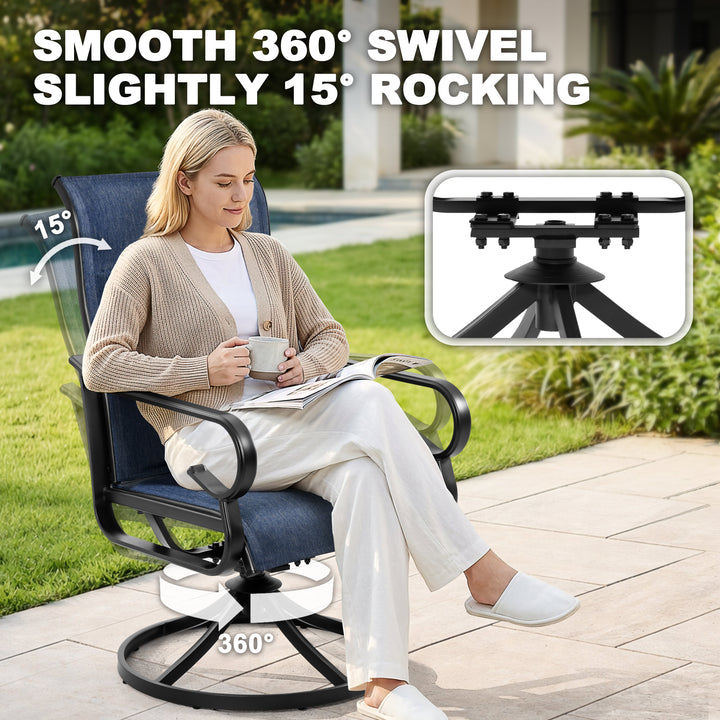 3-Piece Padded Textilene Patio Bistro Set with Swivel Chairs and Side Table