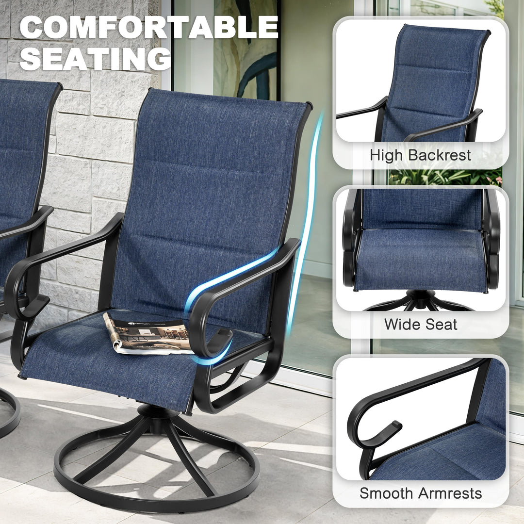 3-Piece Padded Textilene Patio Bistro Set with Swivel Chairs and Side Table