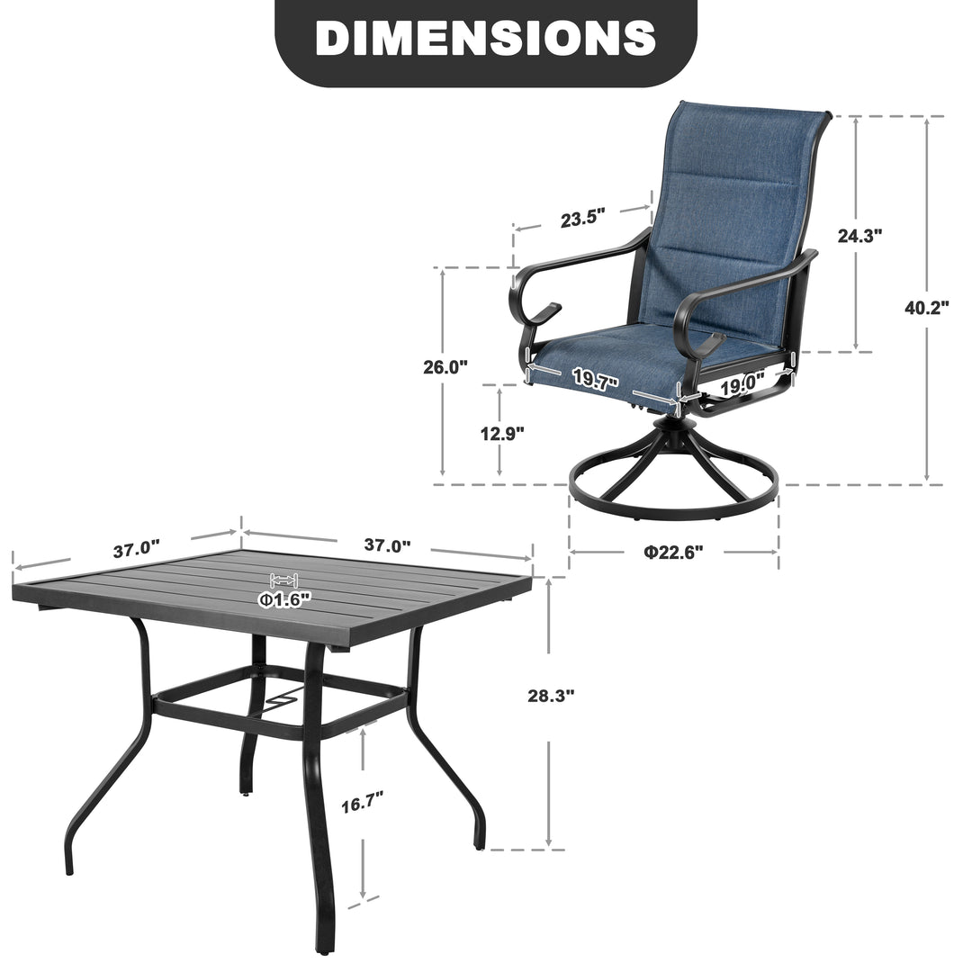 5PCS Textilene Outdoor Dining Set with Umbrella Hole, Swivel Design