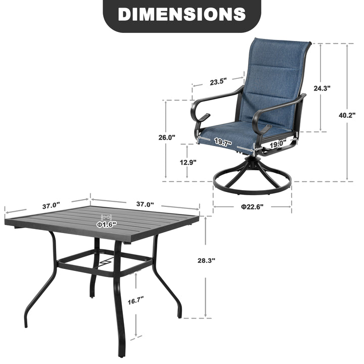 5PCS Textilene Outdoor Dining Set with Umbrella Hole, Swivel Design