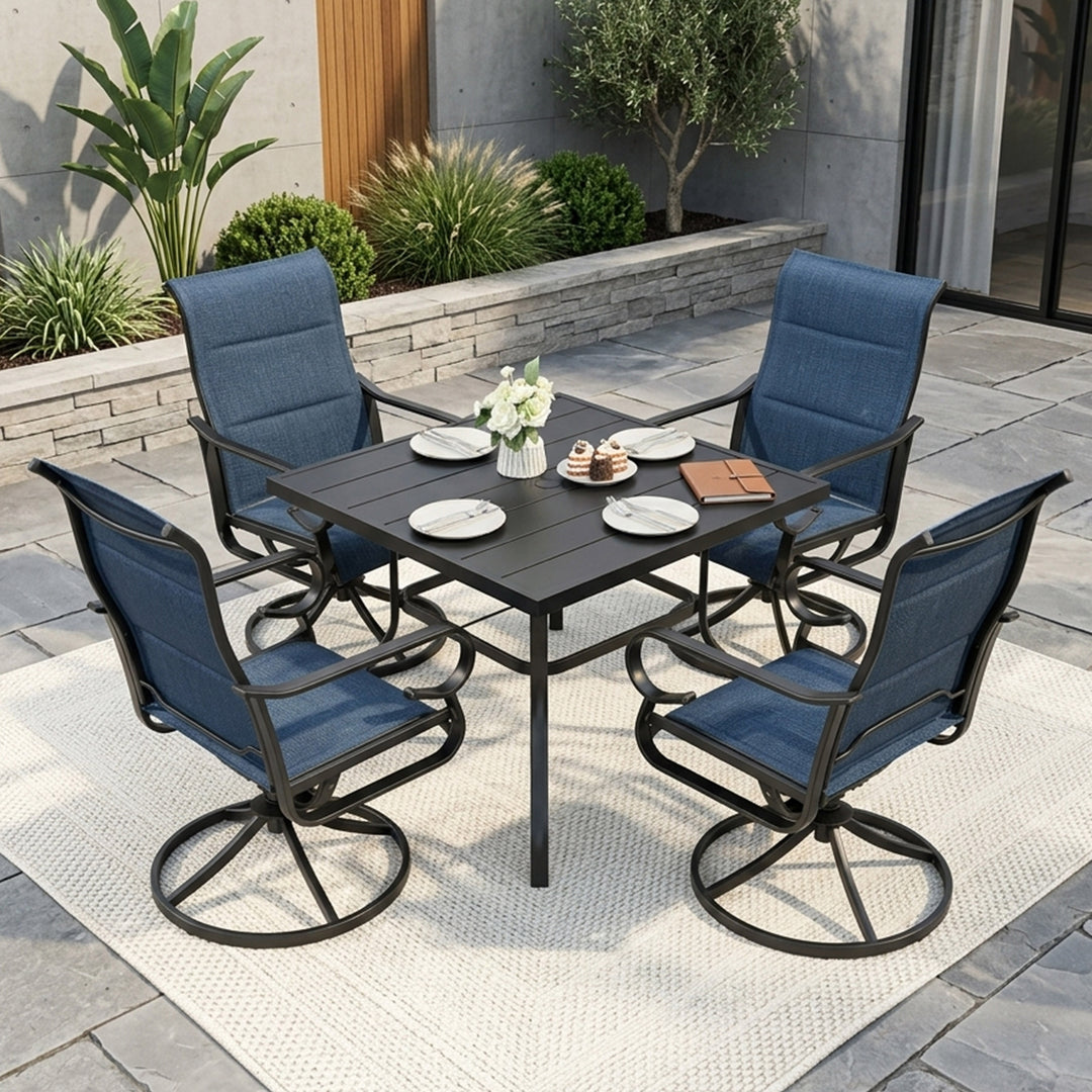 5PCS Padded Textilene Outdoor Dining Set with Umbrella Hole, Swivel Design