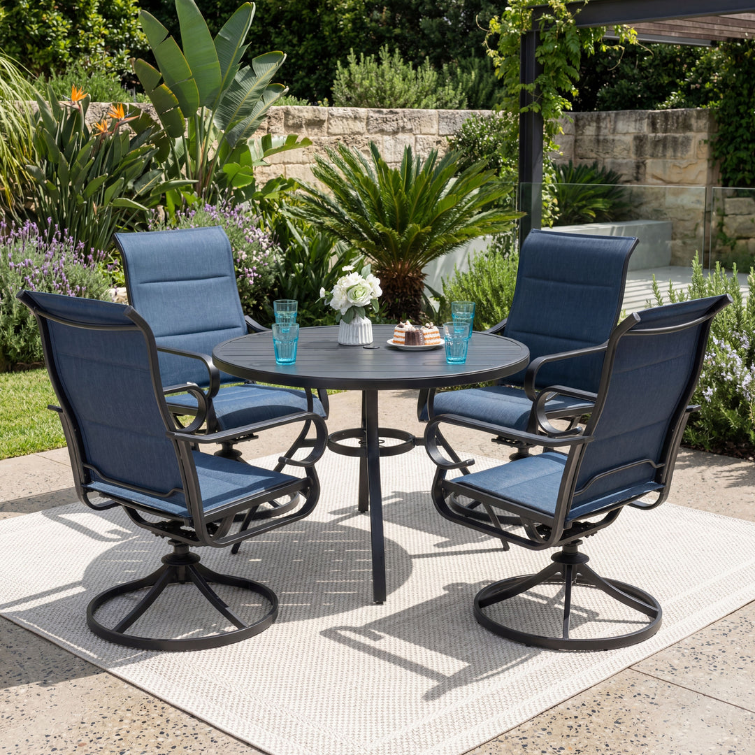 5PCS Padded Textilene Outdoor Dining Set with Umbrella Hole, Swivel Design