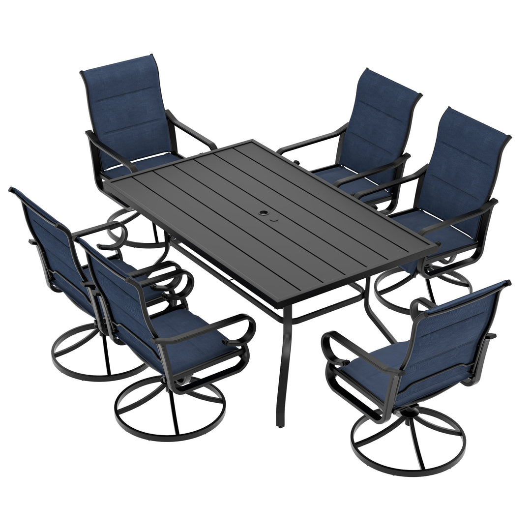 7-Piece Padded Textilene Patio Dining Set with Umbrella Hole, Swivel Design