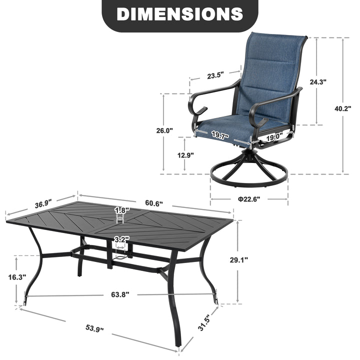 7-Piece Textilene Patio Dining Set with Umbrella Hole, Swivel Design