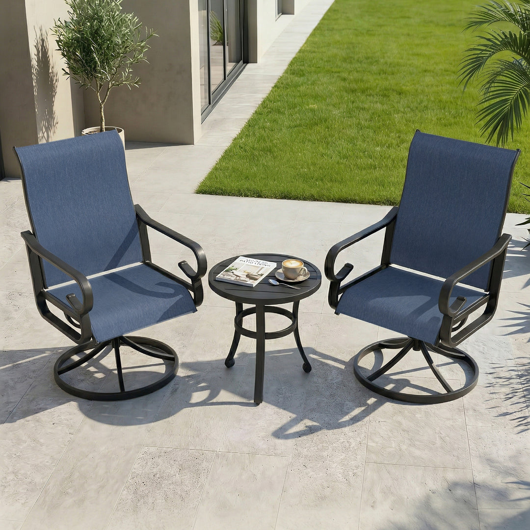3-Piece Textilene Patio Bistro Set with Swivel Chairs and Side Table