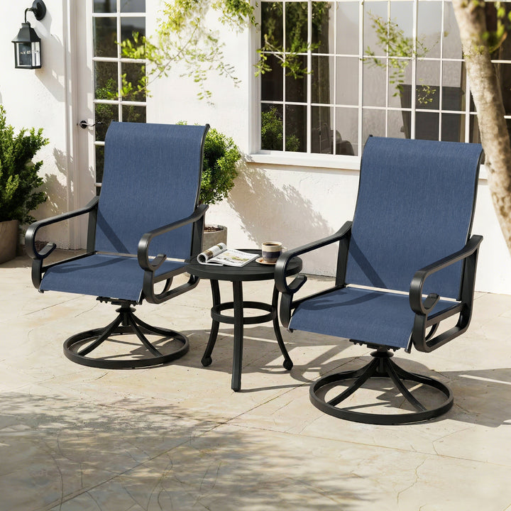 3-Piece Textilene Patio Bistro Set with Swivel Chairs and Side Table
