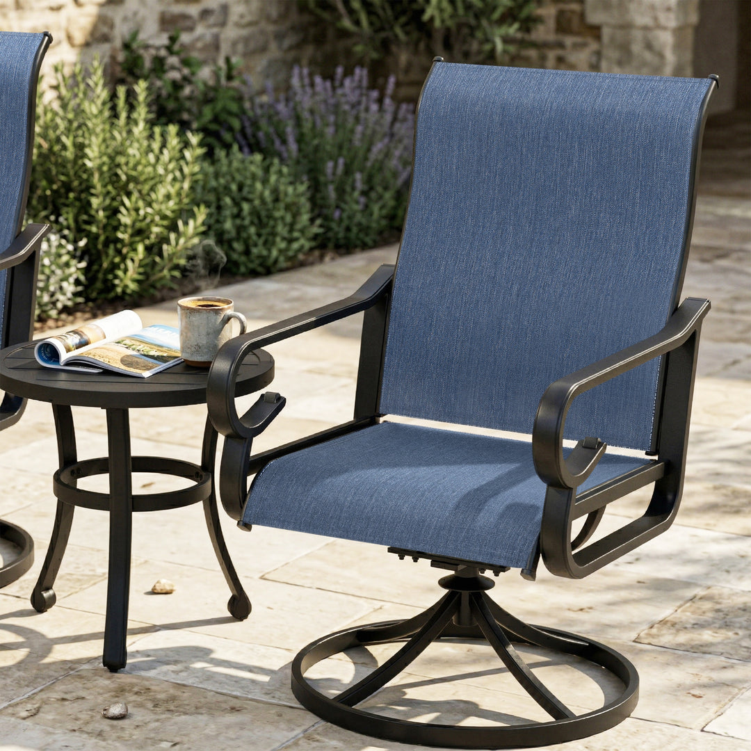 3-Piece Textilene Patio Bistro Set with Swivel Chairs and Side Table