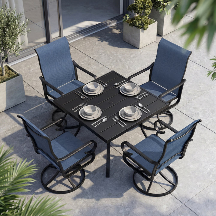 5PCS Textilene Outdoor Dining Set with Umbrella Hole, Swivel Design