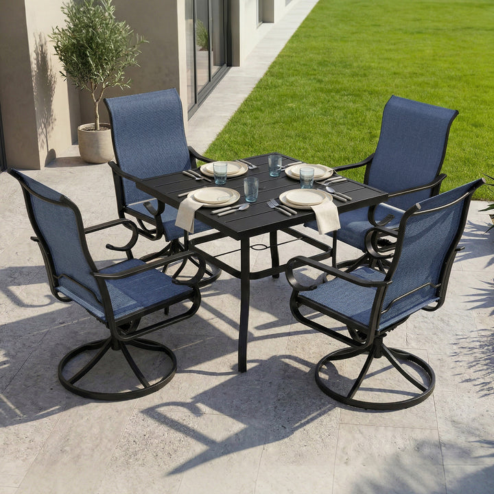 5PCS Textilene Outdoor Dining Set with Umbrella Hole, Swivel Design