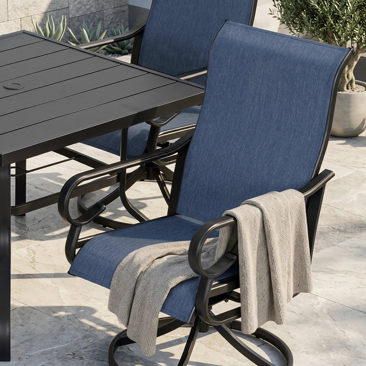 5PCS Textilene Outdoor Dining Set with Umbrella Hole, Swivel Design