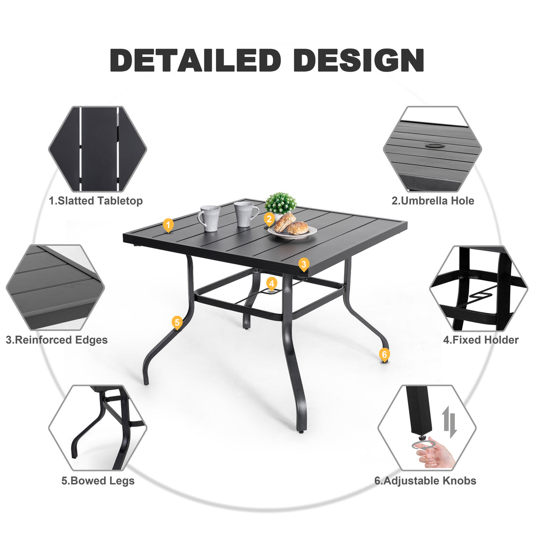 5PCS Textilene Outdoor Dining Set with Umbrella Hole, Swivel Design