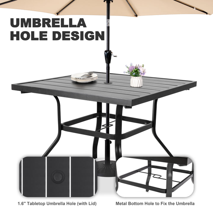 5PCS Textilene Outdoor Dining Set with Umbrella Hole, Swivel Design