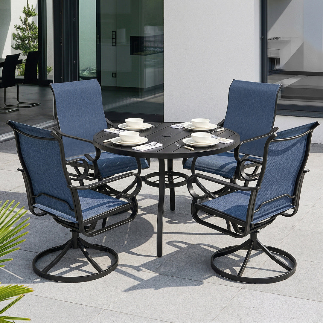 5PCS Textilene Outdoor Dining Set with Umbrella Hole, Swivel Design