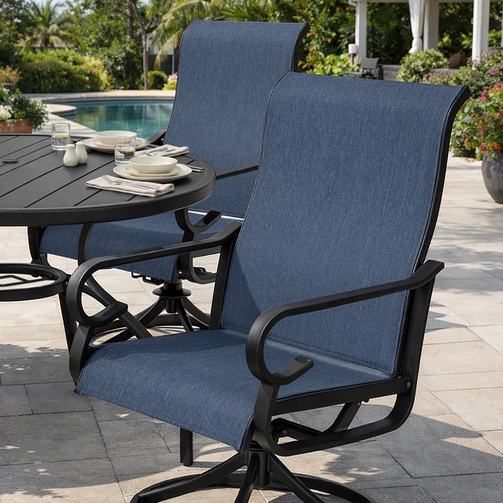5PCS Textilene Outdoor Dining Set with Umbrella Hole, Swivel Design