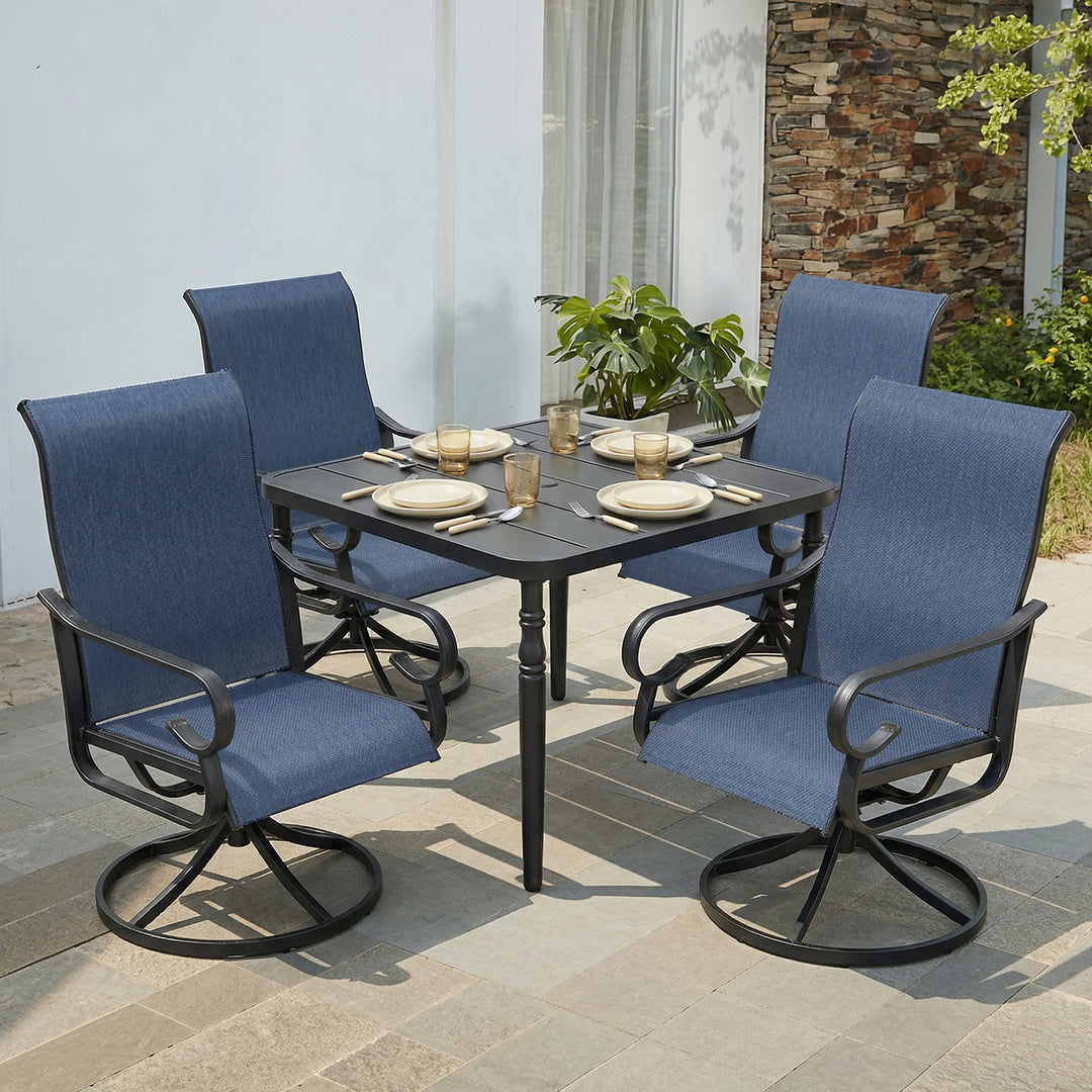 5-Piece Textilene Patio Dining Set with Umbrella Hole, Swivel Design
