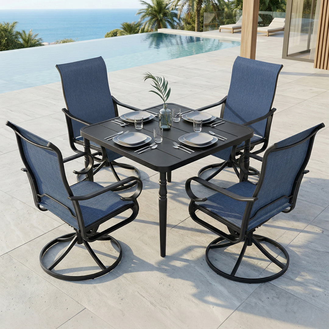5-Piece Textilene Patio Dining Set with Umbrella Hole, Swivel Design