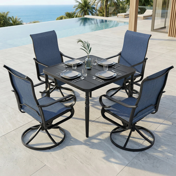 5-Piece Textilene Patio Dining Set with Umbrella Hole, Swivel Design