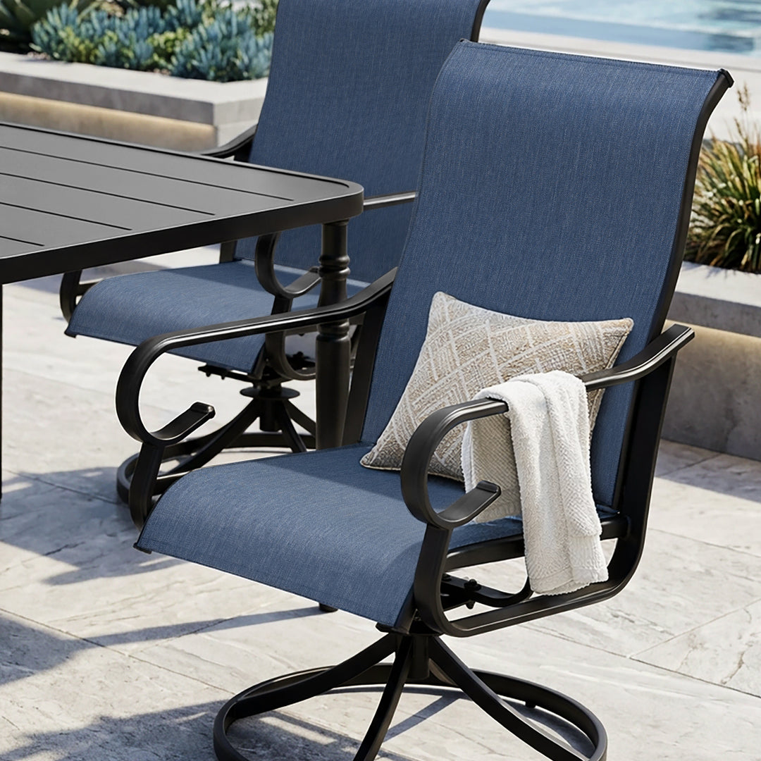 5-Piece Textilene Patio Dining Set with Umbrella Hole, Swivel Design