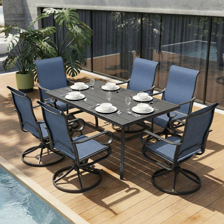 7-Piece Textilene Patio Dining Set with Umbrella Hole, Swivel Design