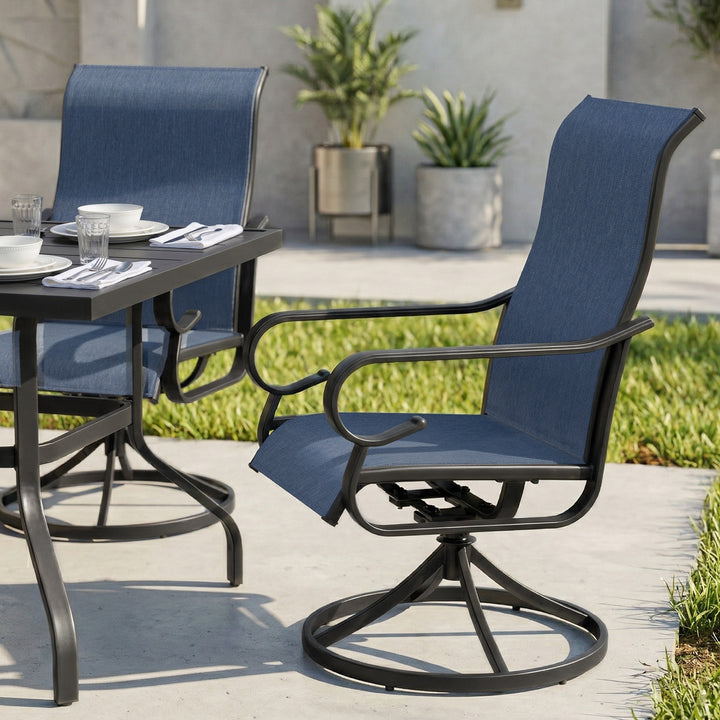 7-Piece Textilene Patio Dining Set with Umbrella Hole, Swivel Design