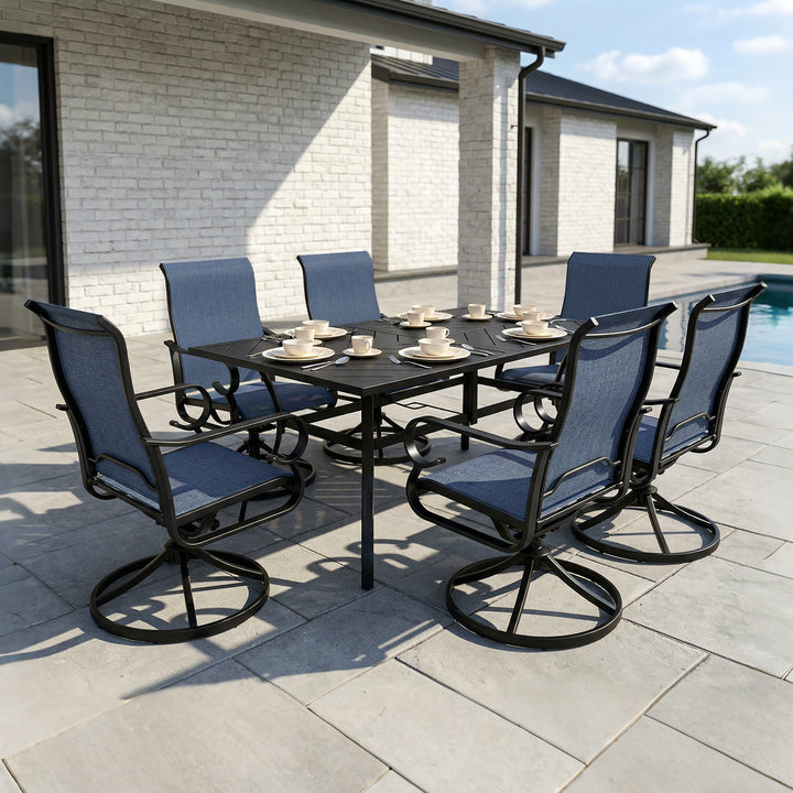 7-Piece Textilene Patio Dining Set with Umbrella Hole, Swivel Design