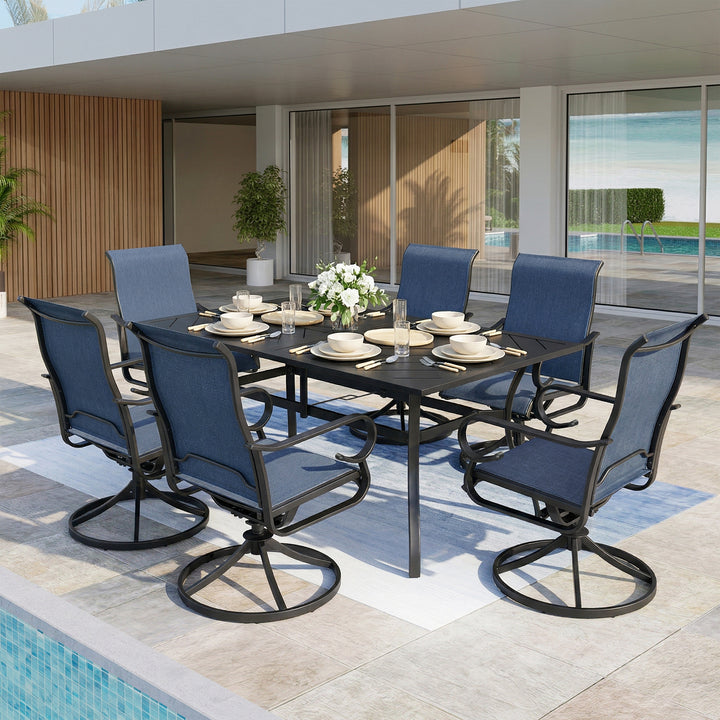 7-Piece Textilene Patio Dining Set with Umbrella Hole, Swivel Design