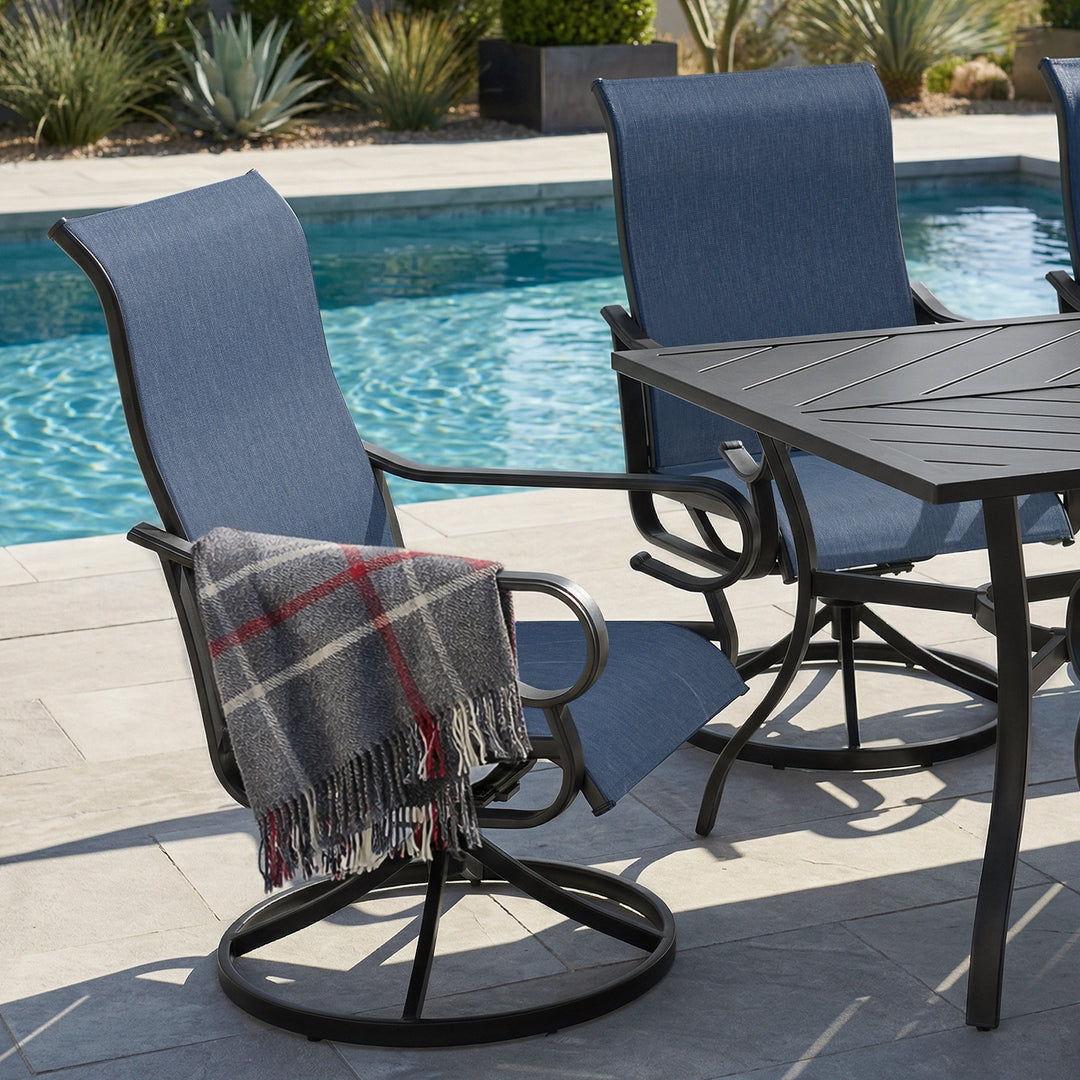 7-Piece Textilene Patio Dining Set with Umbrella Hole, Swivel Design
