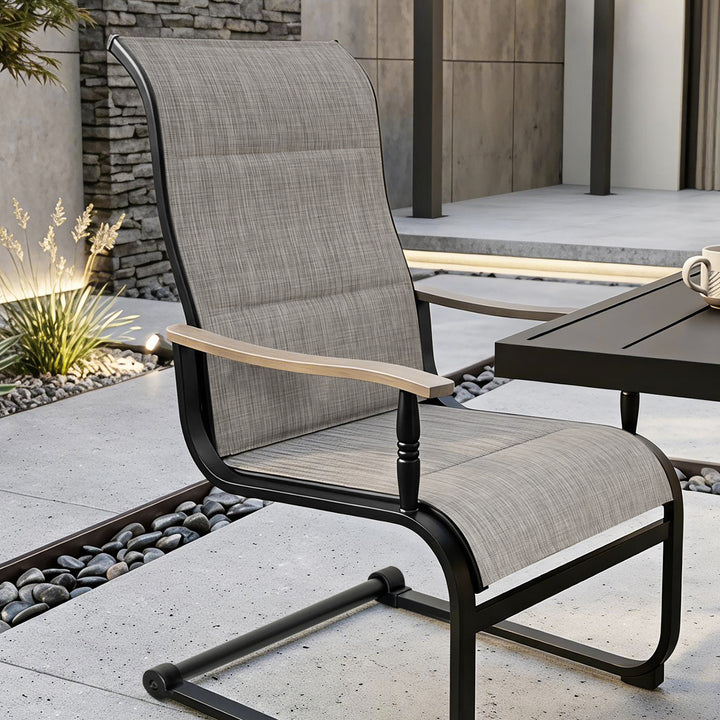 5-Piece Patio Dining Set, C-Spring Motion, Wood-Grain Armrests