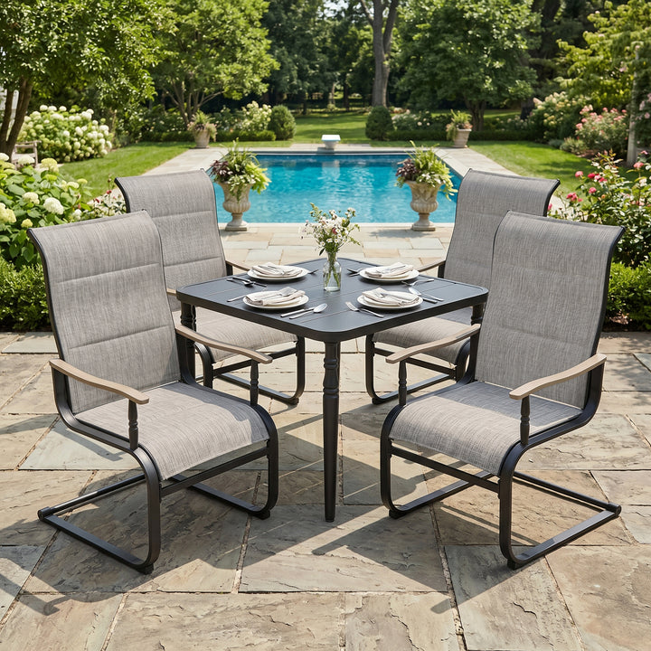 5-Piece Outdoor Dining Set with Padded Textilene C-Spring Motion Chairs