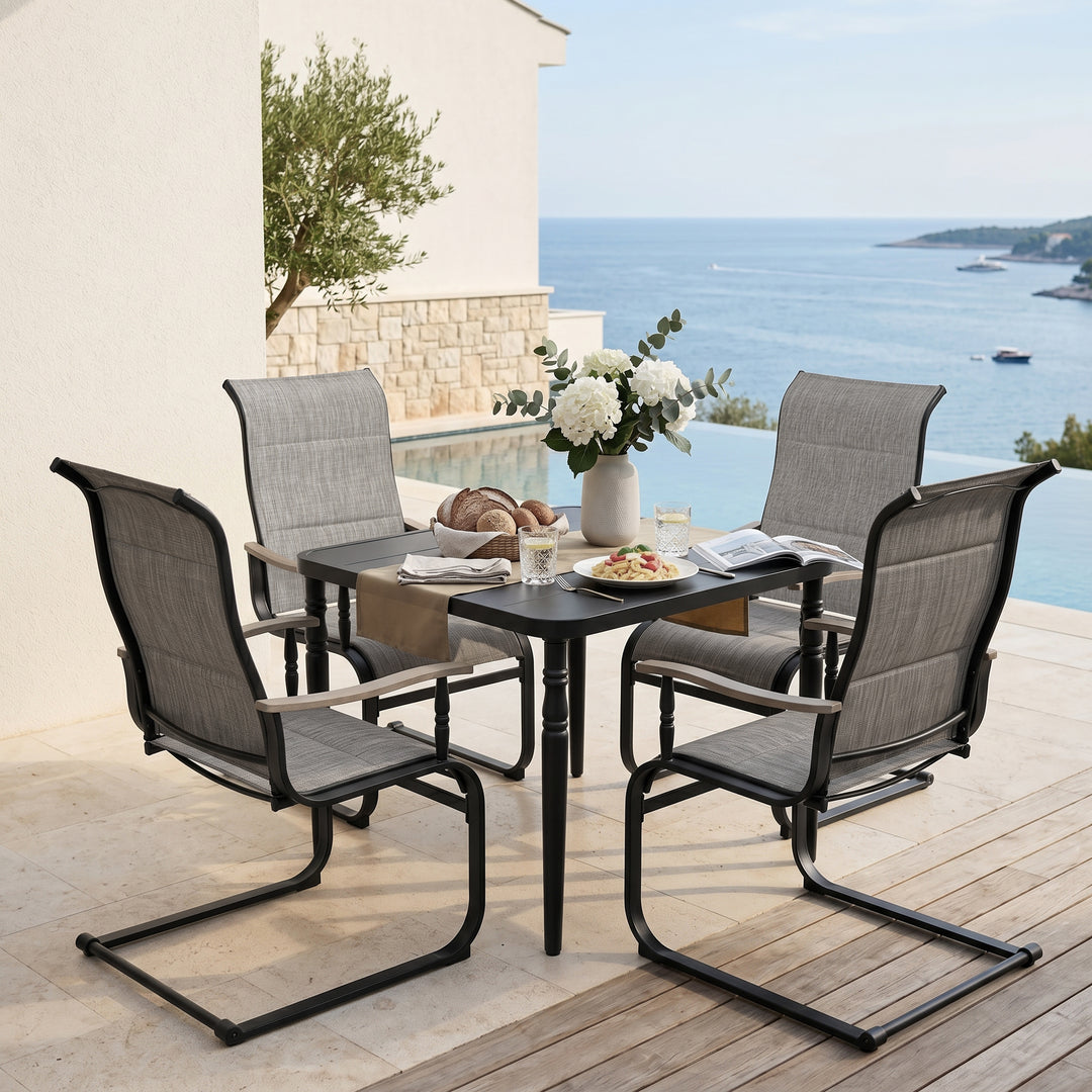 5-Piece Outdoor Dining Set with Padded Textilene C-Spring Motion Chairs