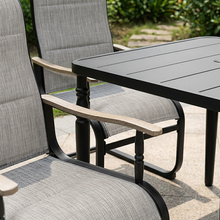 5-Piece Outdoor Dining Set with Padded Textilene C-Spring Motion Chairs