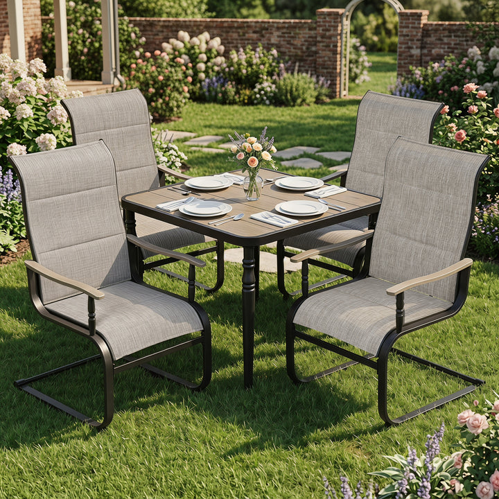 5-Piece Outdoor Dining Set with Padded Textilene C-Spring Motion Chairs
