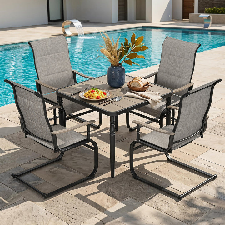 5-Piece Outdoor Dining Set with Padded Textilene C-Spring Motion Chairs
