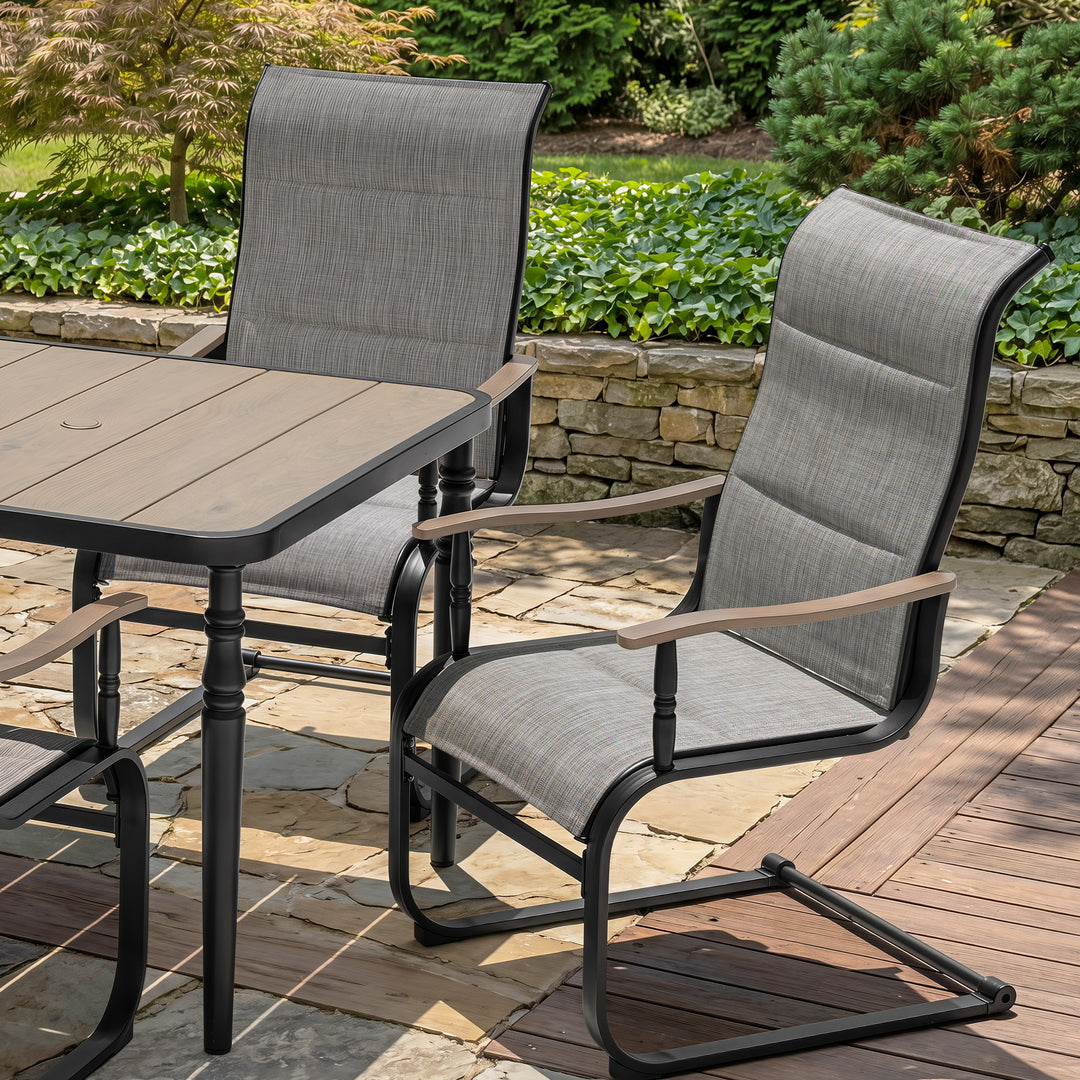 5-Piece Outdoor Dining Set with Padded Textilene C-Spring Motion Chairs