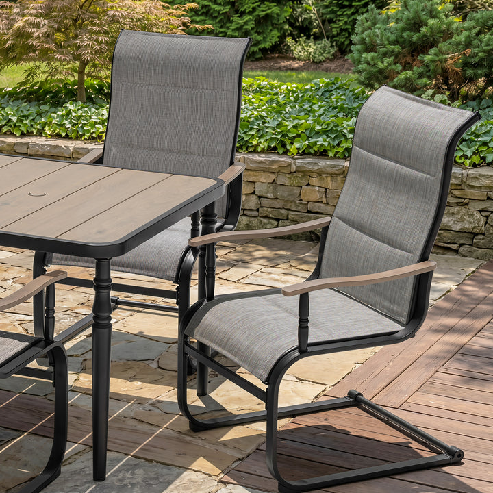 5-Piece Outdoor Dining Set with Padded Textilene C-Spring Motion Chairs